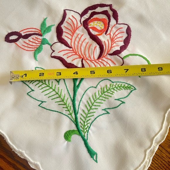 Rose embroidered tea table cloth ~32” square - Picture 5 of 6